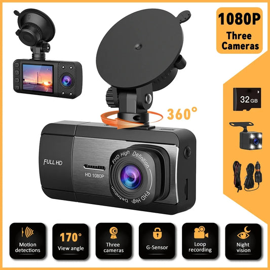 Newes 3Camera 1080P HD Dash Cam Hide Car Recording Camera