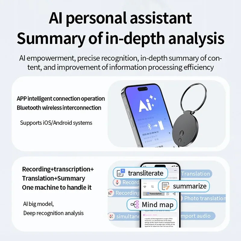 AI ChatGPT Voice Recorder 8-128GB Mini Keychain Recording Device