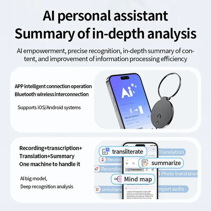 AI ChatGPT Voice Recorder 8-128GB Mini Keychain Recording Device