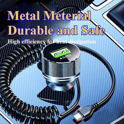 Metal USB Car Charger with Type C Cable 12V Super Fast Charging