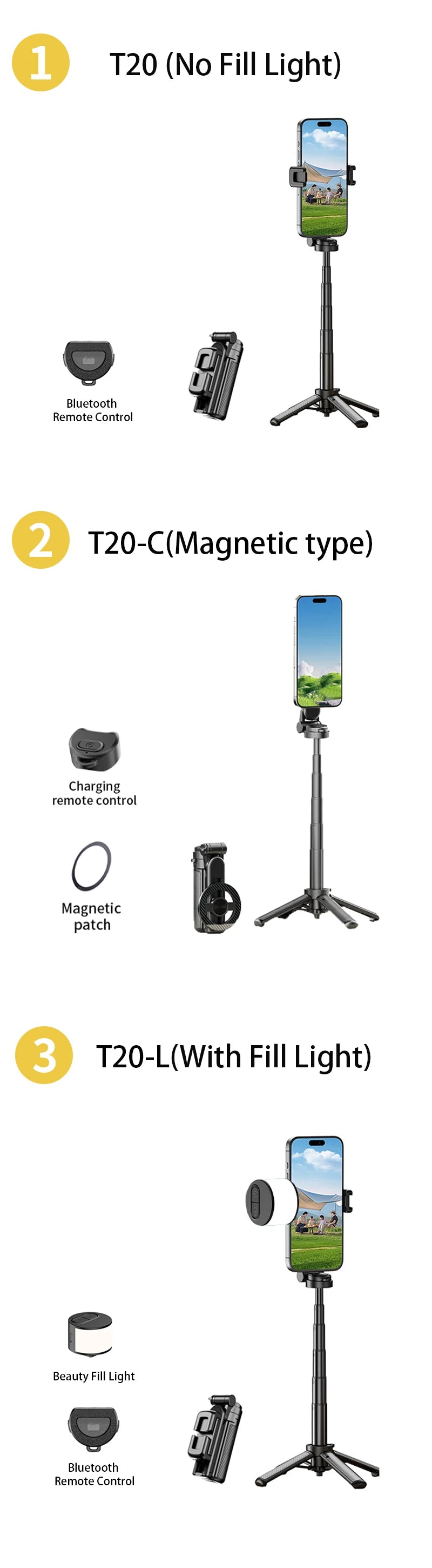 Magnetic Phone Holder 360° Rotation Pocket Selfie Stick Tripod