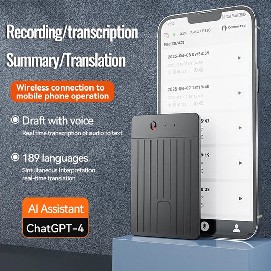 Ultra-Thin 180 Languages AI Voice Recorder Online Translator
