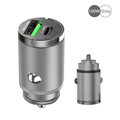 Mini 100W Car Charger Type C Dual USB Fast Charging