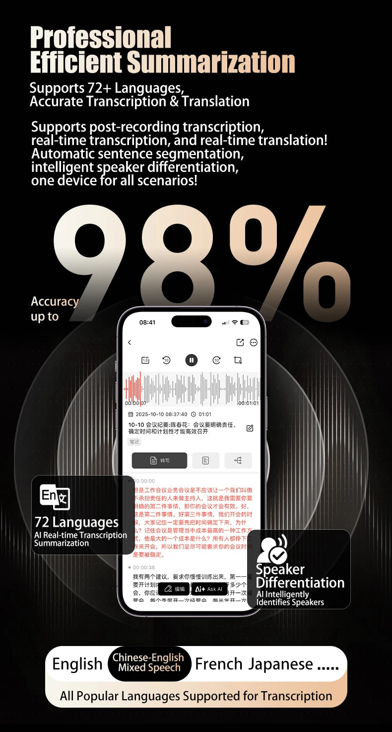 Famue Ai Voice Recorder with Text Transcription Mini Portable