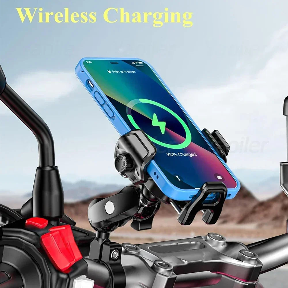 Motorcycle Phone Holder Shockproof 15W Wireless Charger