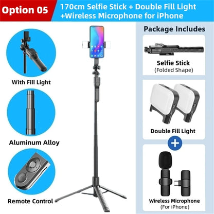 FANGTUOSI 1750mm Wireless Selfie Stick Tripod Stand