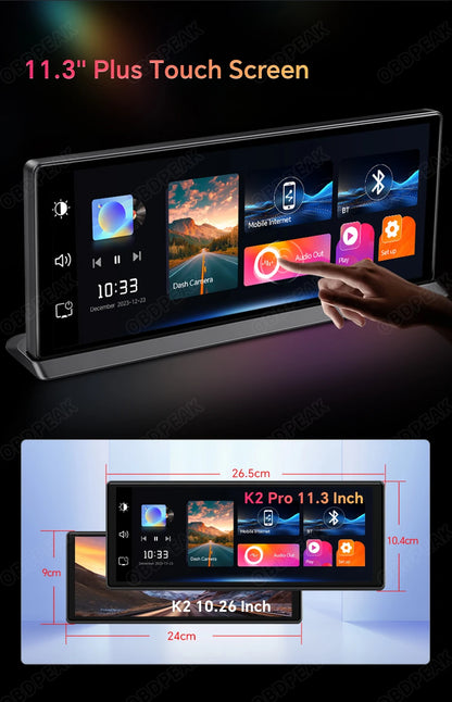 K2 Pro 11.3" Car DVR 4K Camera Wireless Car play Dash Cam