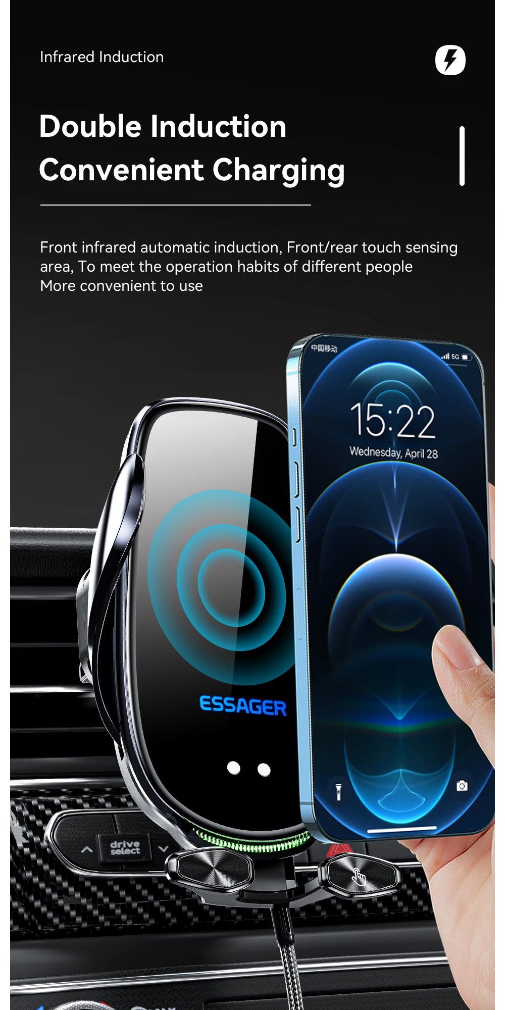 Essager Qi 15W Wireless Charger Car Phone Holder In Car Air Vent
