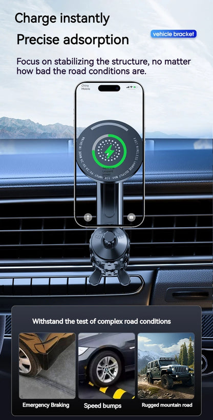 15W Car Magnetic Wireless Charger Holder with Metal Body - Fits Vent