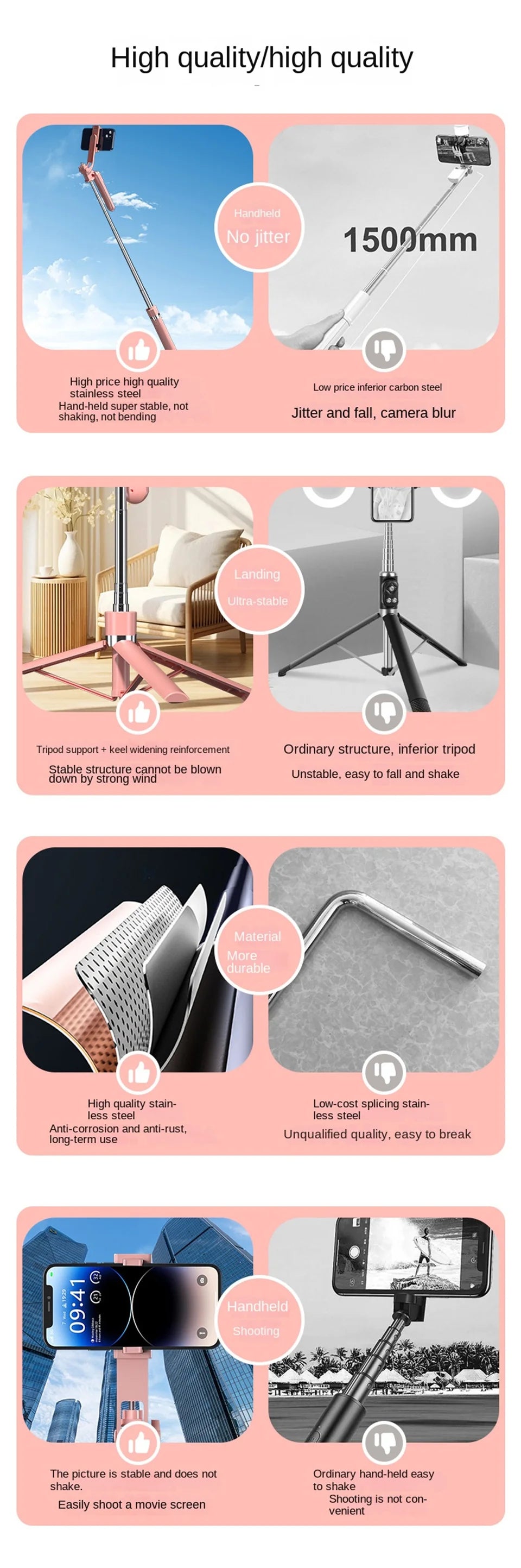 BSLIUFANG Selfie Stick Wireless Tripod Stand with Light