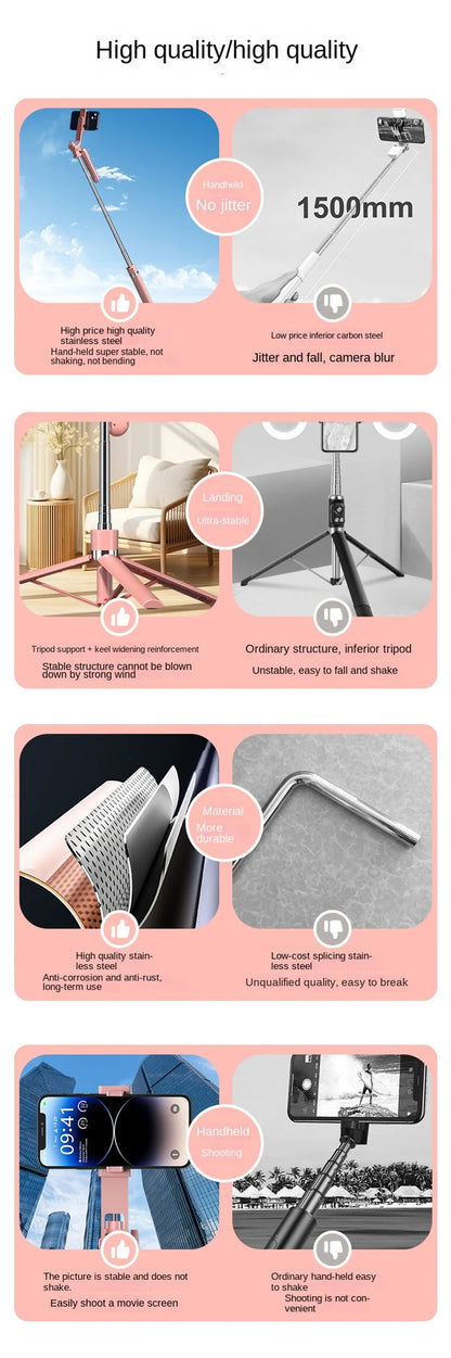 BSLIUFANG Selfie Stick Wireless Tripod Stand with Light