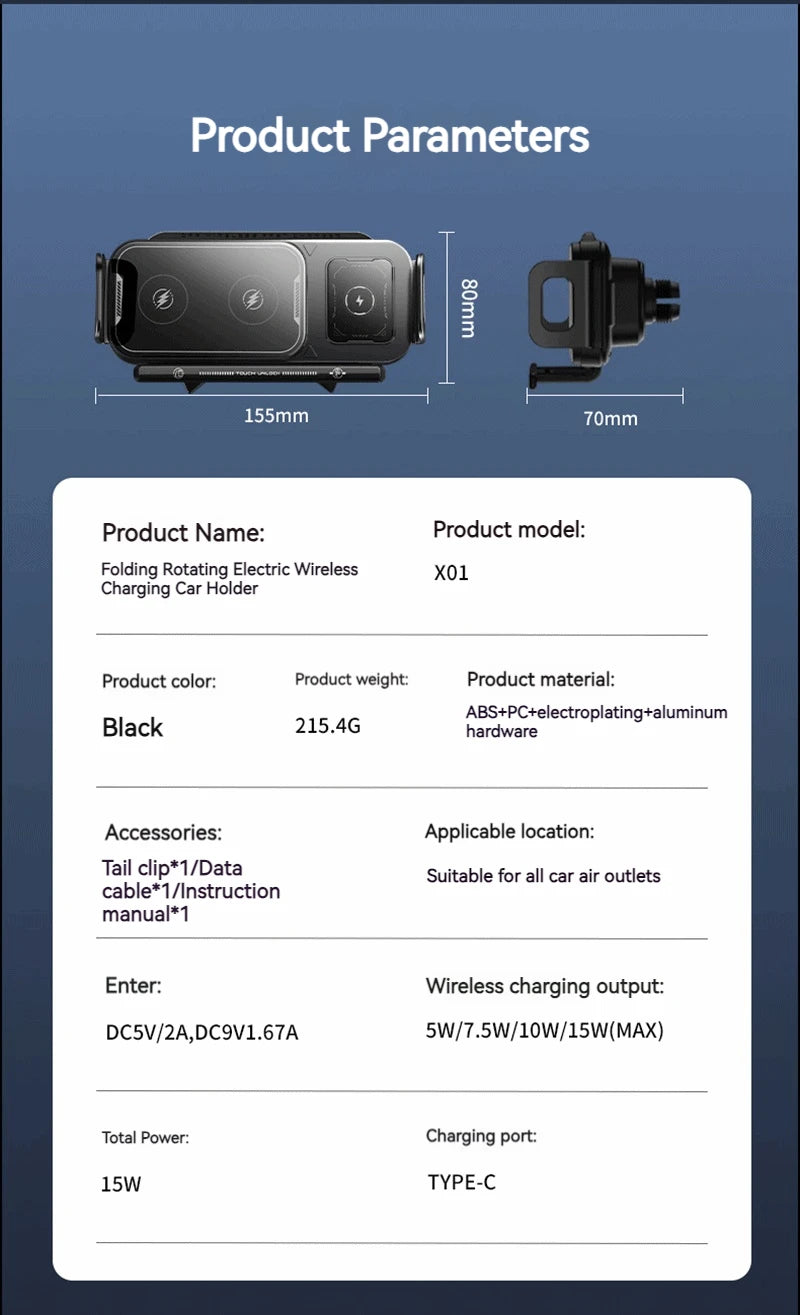 Universal Car Phone Wireless Charger Holder 360° Rotation Mount