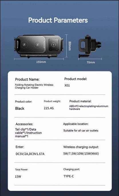 Universal Car Phone Wireless Charger Holder 360° Rotation Mount