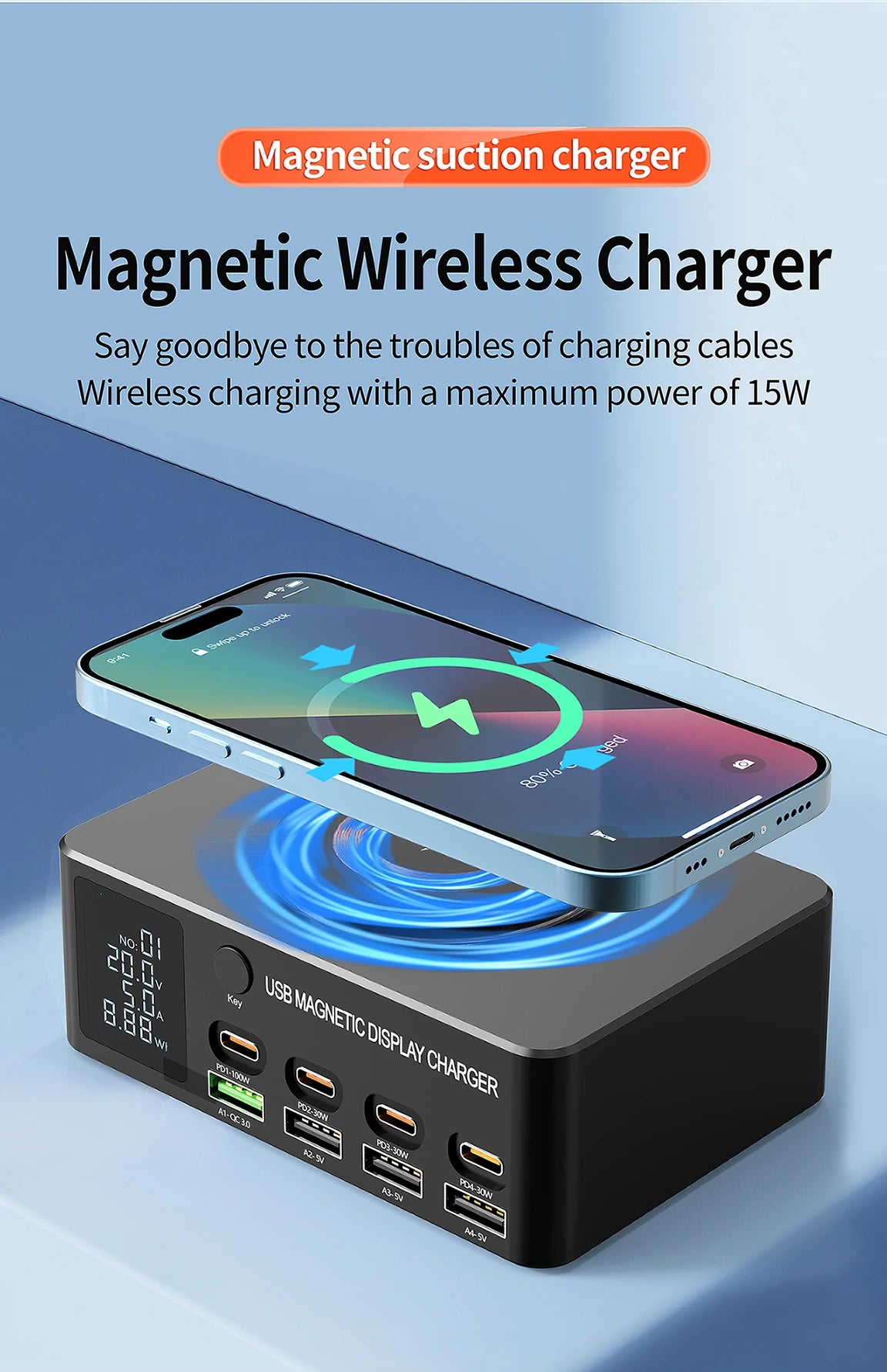 220W GaN USB Type C Fast Charger Portable Charging Station Charger