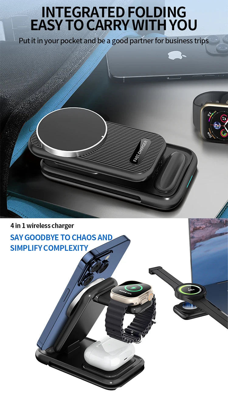 15W 4 in 1 QI2 Magnetic Folding Wireless Charger Fast Charging