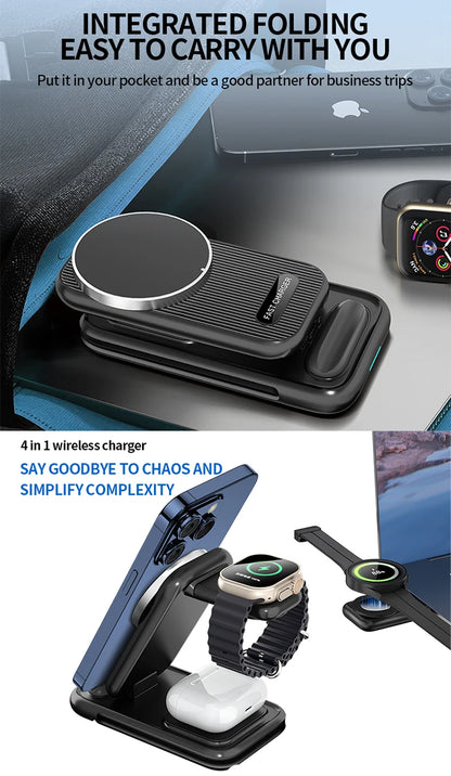 15W 4 in 1 QI2 Magnetic Folding Wireless Charger Fast Charging