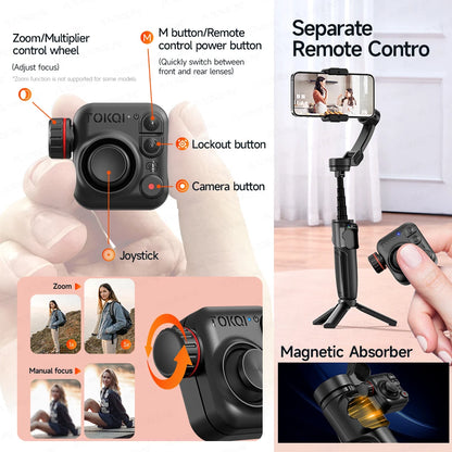 Foldable 3-Axis Phone Gimbal Stabilizer with Telescopic Rod