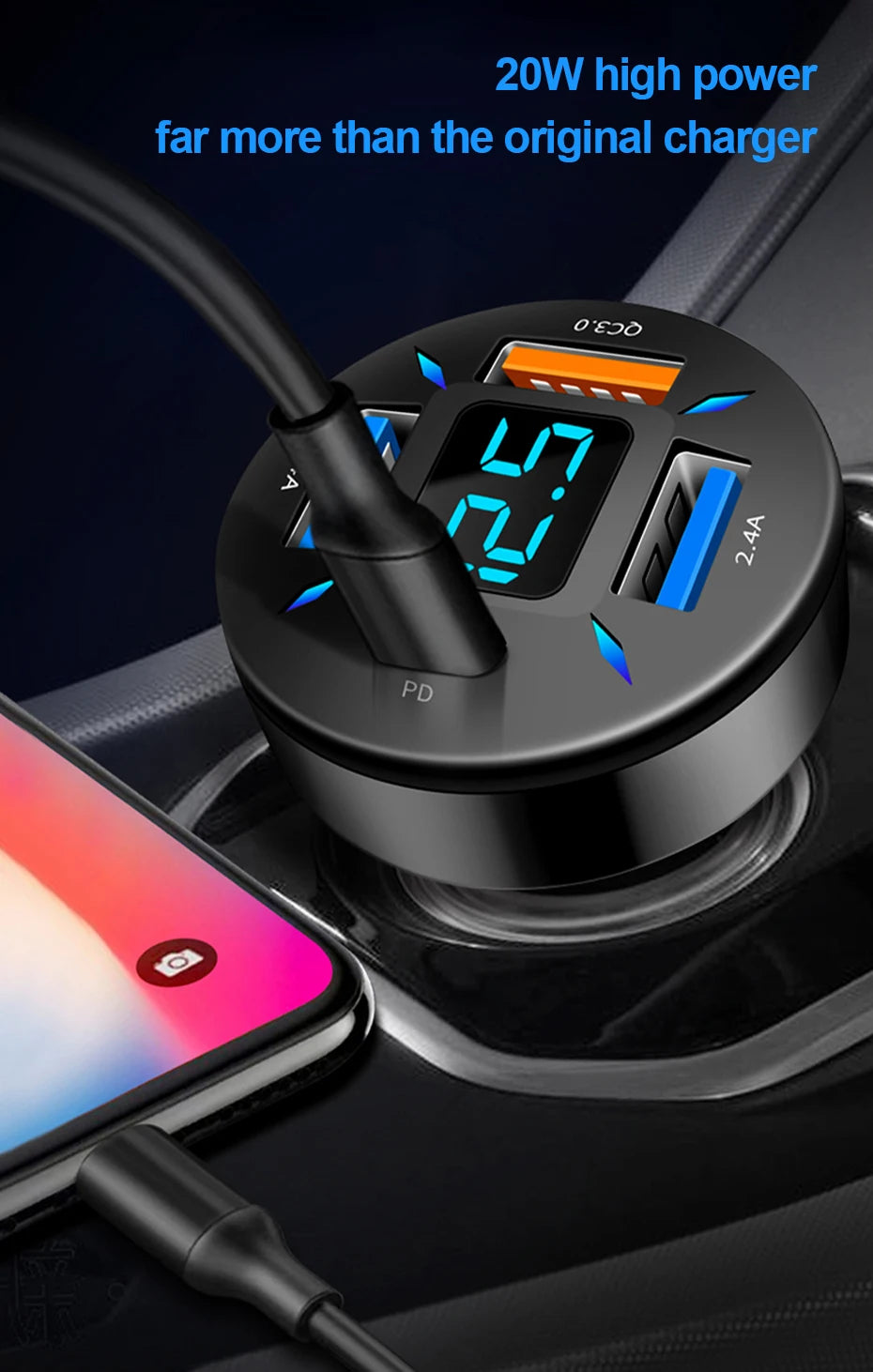 Quick Charge Car Phone Charger PD+QC3.0 4 Ports