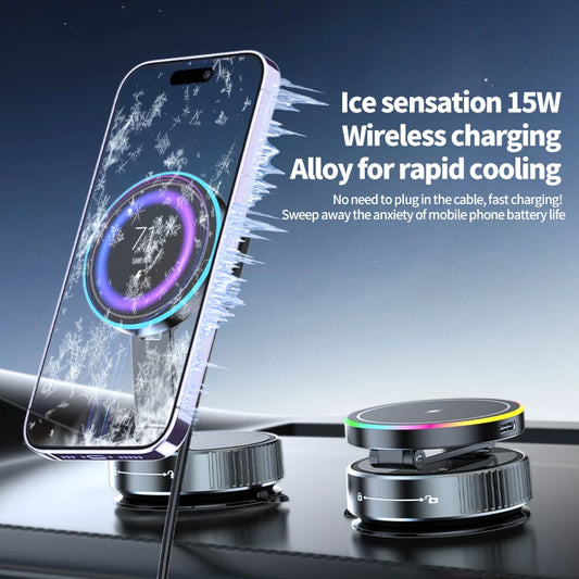 15W Vacuum Suction Magnetic Wireless Charger Phone Holder