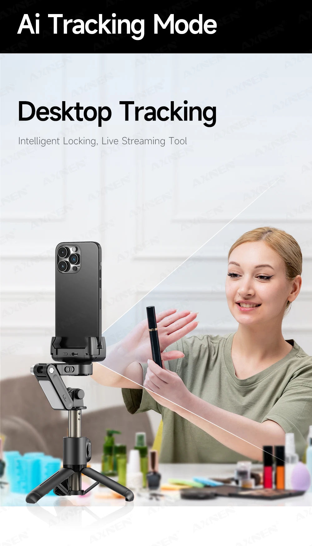 AXNEN AI Desktop Gimbal Tripod Extendable Selfie Stick