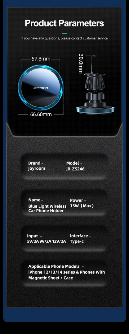 Car Phone Holder Magnetic Wireless Charger With Blue Light