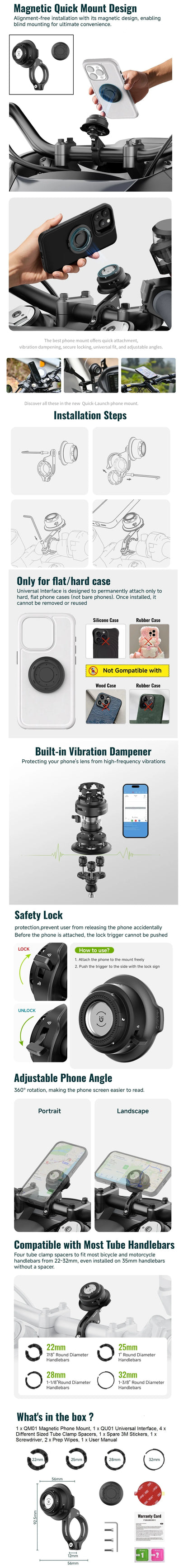 Magnetic Motorcycle Phone Mount Holder with Vibration