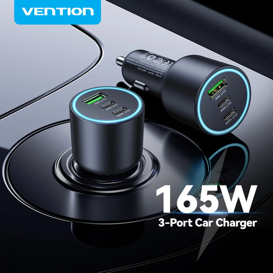 Vention 165W USB C Car Charger 3-Port Charging Adapter