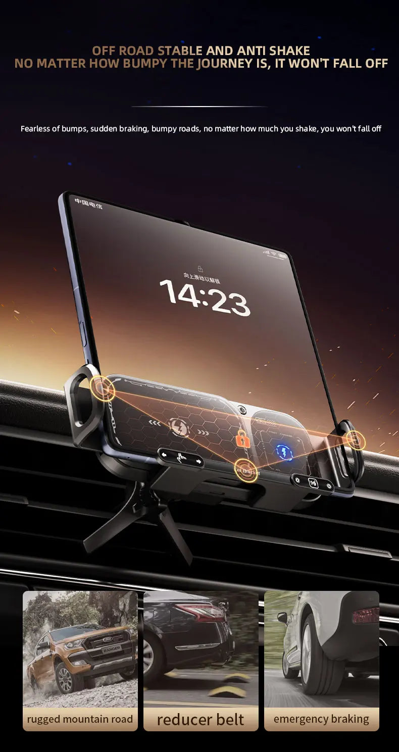 Dual Coil Foldable Phone Holder Car 15W Wireless Charger