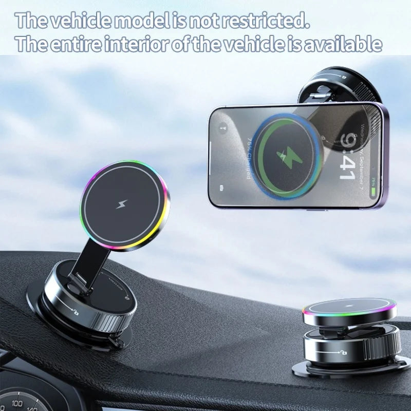 Car Phone Holder with RGB Light Wireless Car Charger Phone Holder