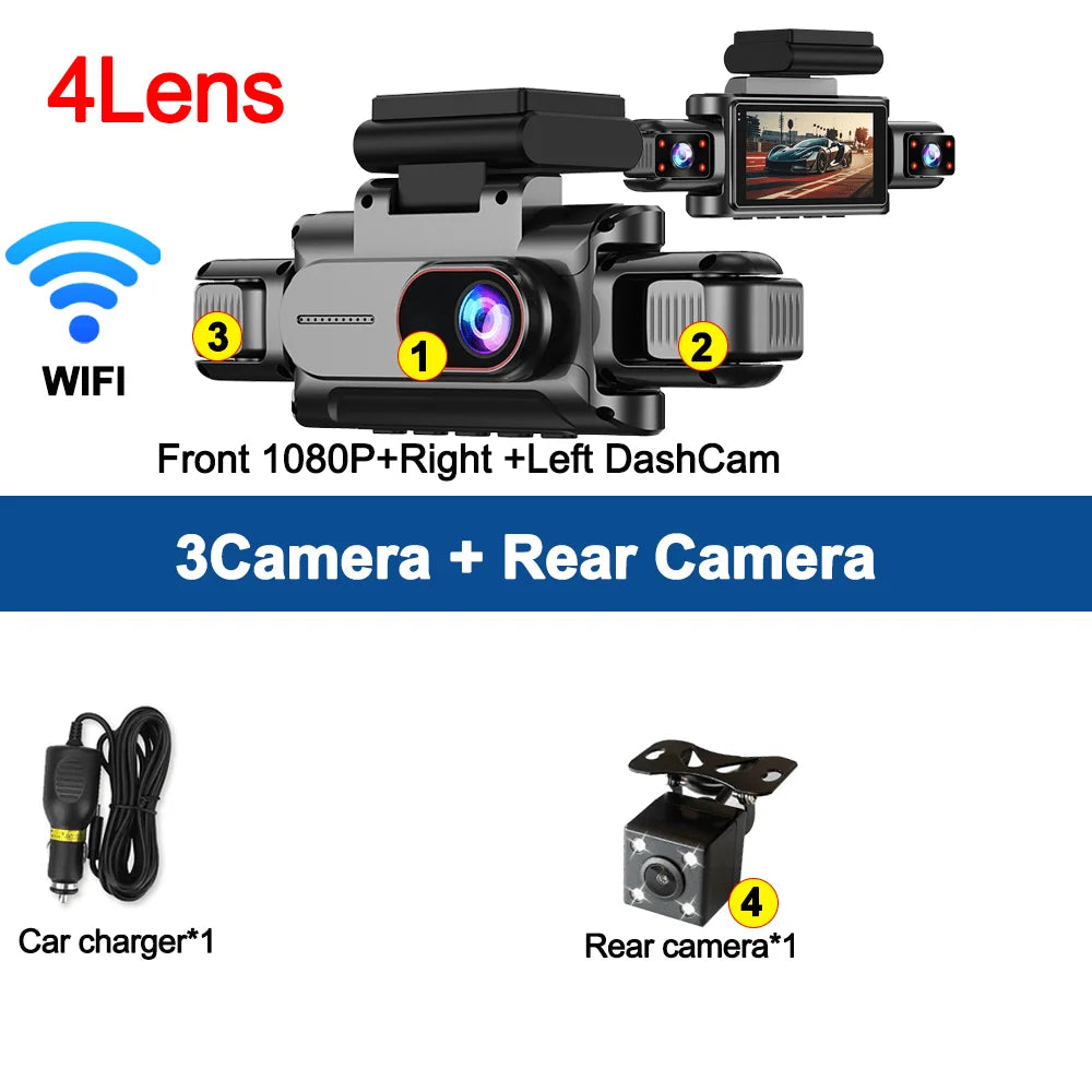 360°Auto Camera 1080P Video Recorder 3/4 Lens WIFI DashCam