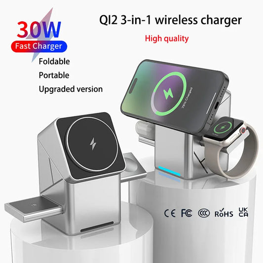 New Qi2 3 in 1 Touch Button Rotating Magnetic Wireless Charger
