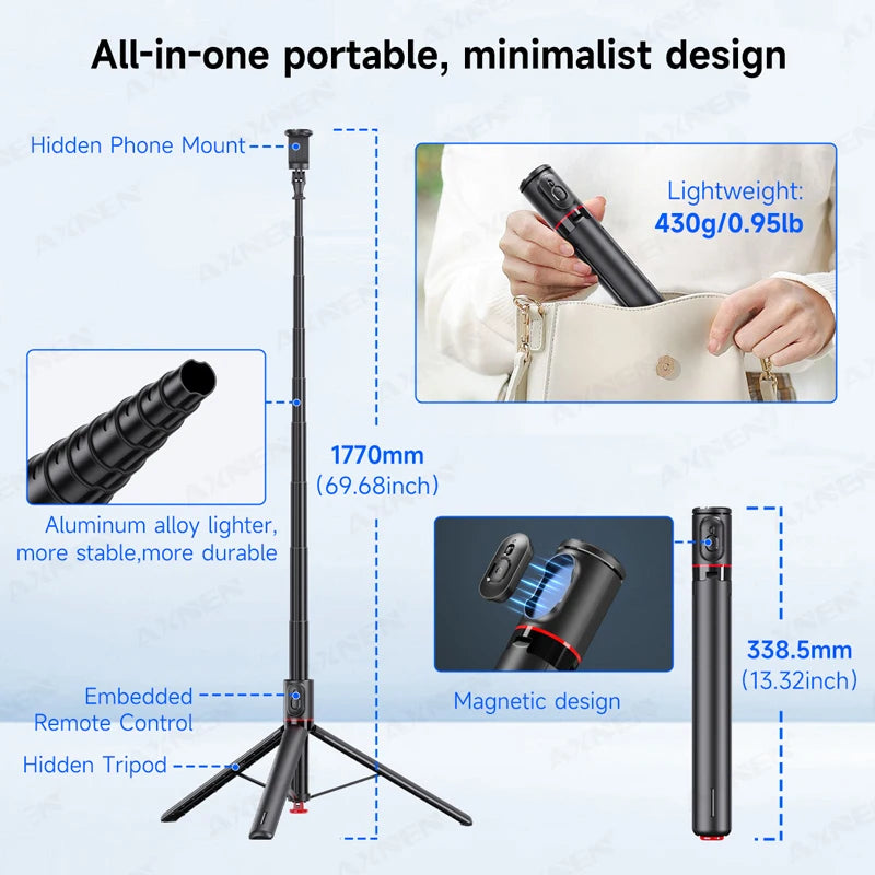 Bluetooth Selfie Stick Tripod Auto Pop-Up Foldable Holder