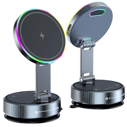Car Phone Holder with RGB Light Wireless Car Charger Phone Holder