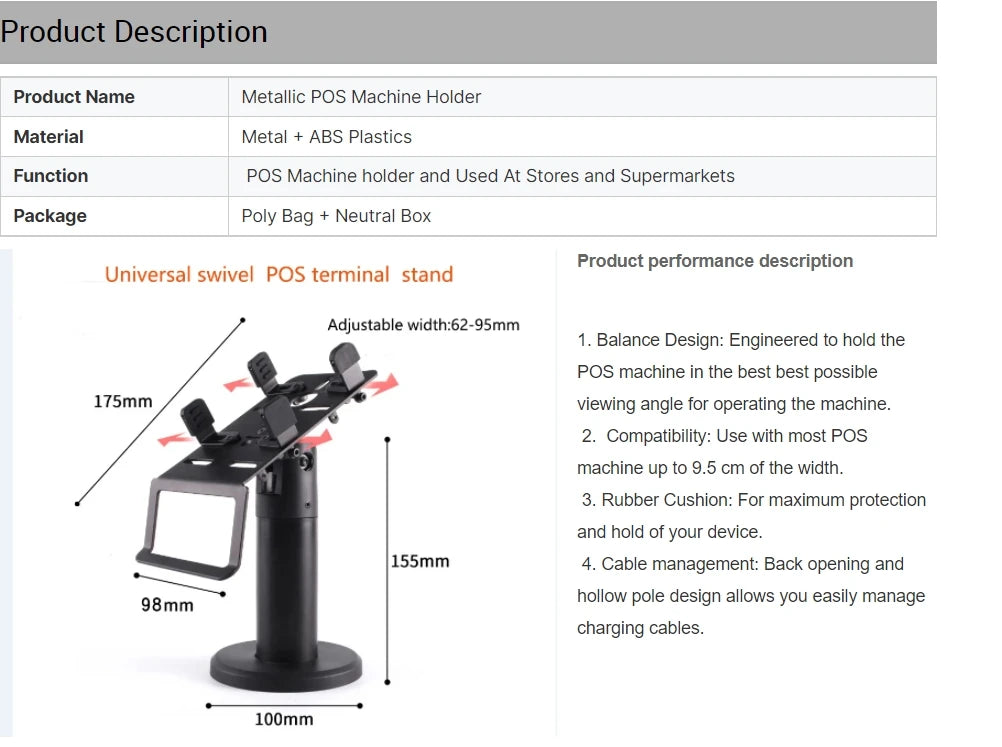 Universal Adjustable Aluminum Alloy ABS POS Terminal Stand