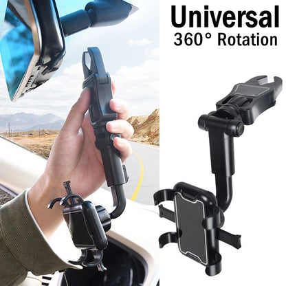 360 Degree Car Phone Support Easy Clip Mount Stand on Rearview Mirror