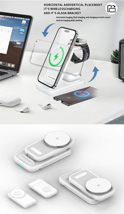 15W 4 in 1 QI2 Magnetic Folding Wireless Charger Fast Charging