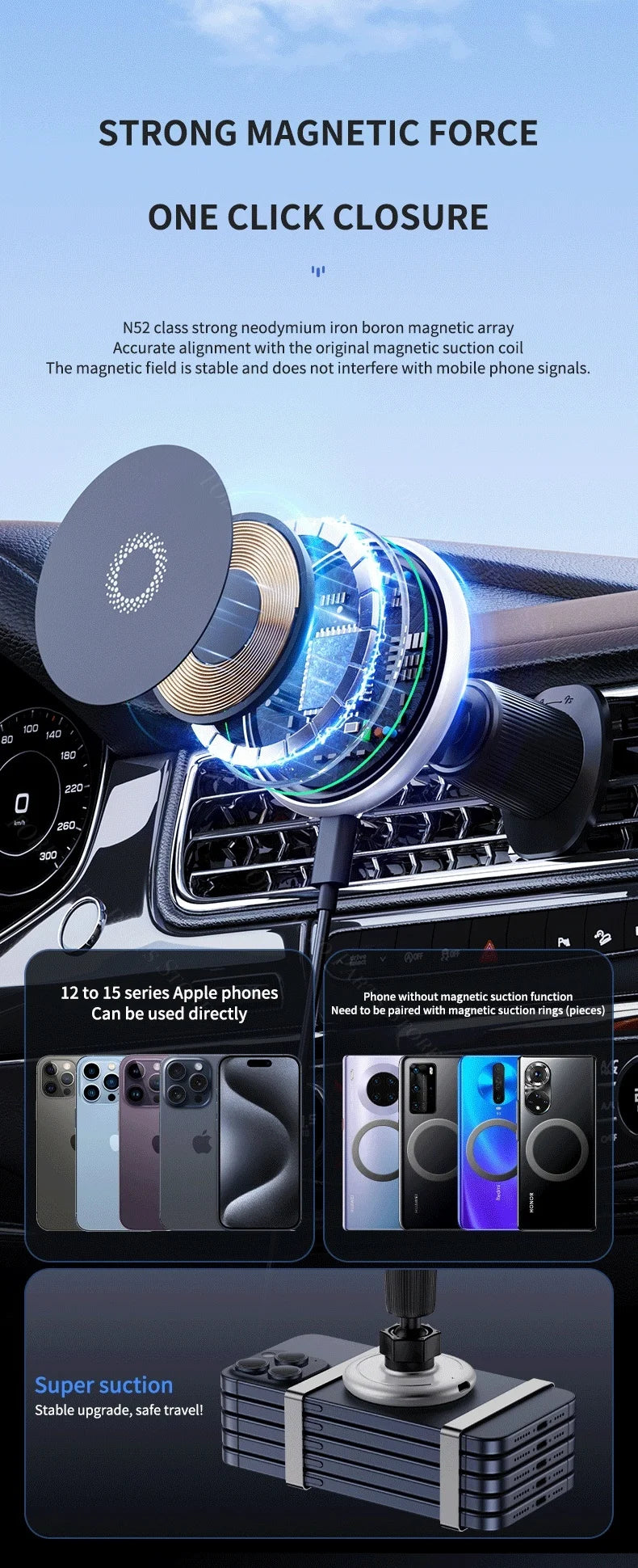 Magnetic Phone Holder for Audi Q7 Wireless Charging