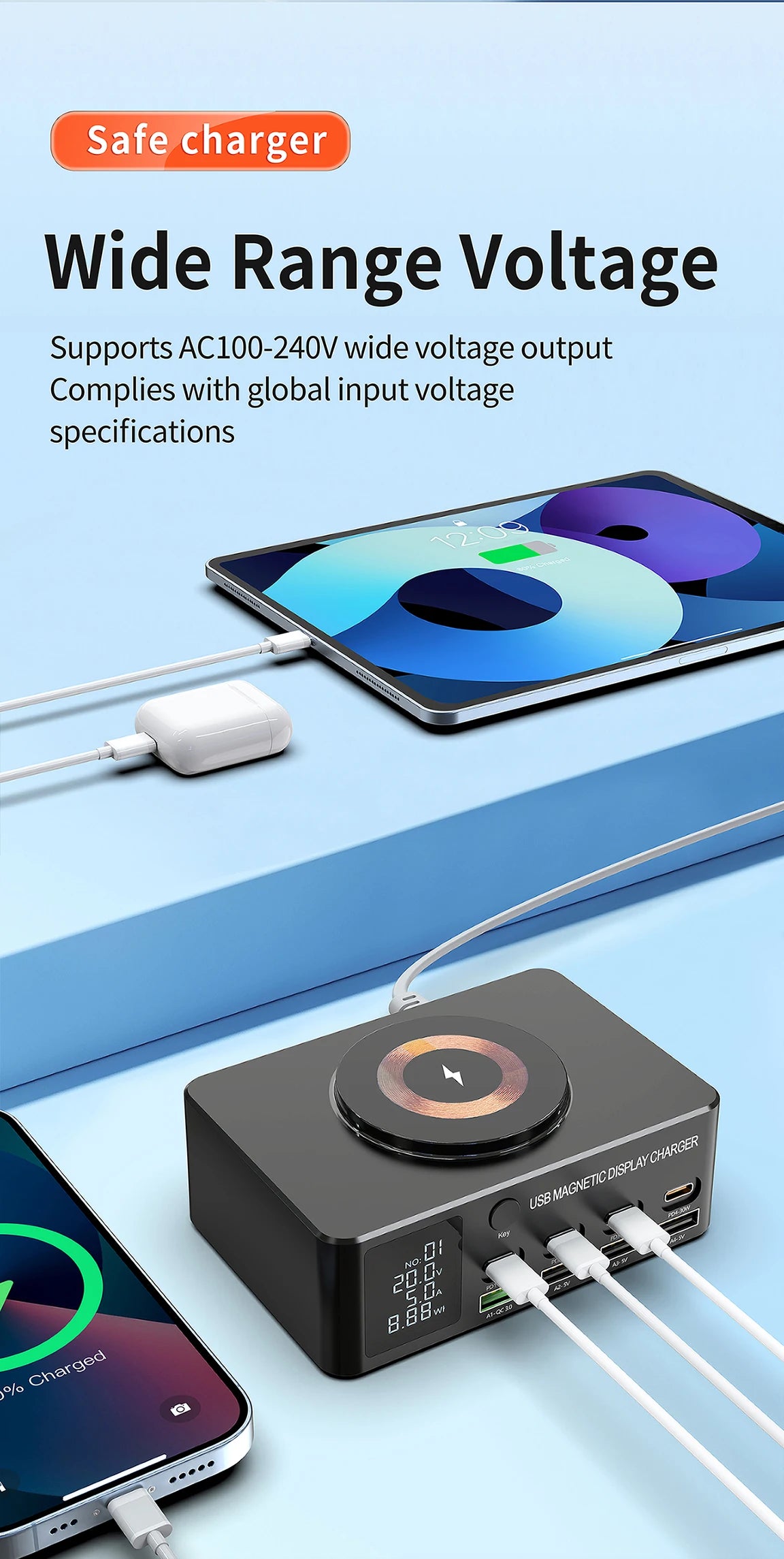 220W GaN USB Type C Fast Charger Portable Charging Station Charger