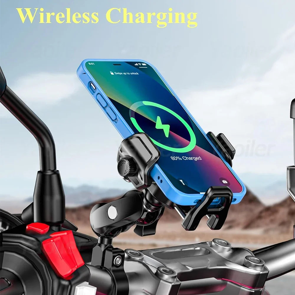 Motorcycle Phone Holder Shockproof 15W Wireless Charger