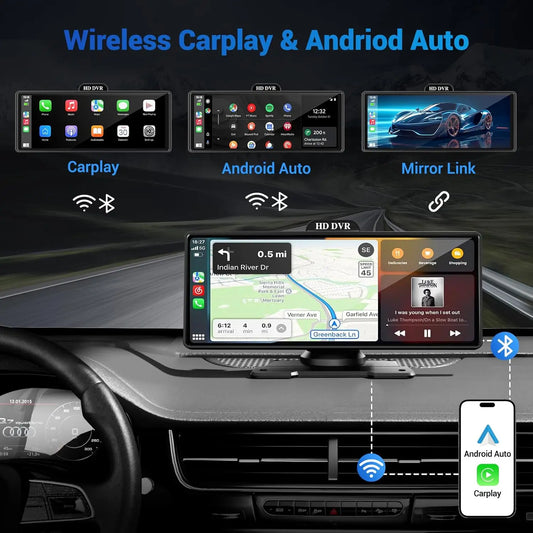 10/11.26 Inch 4K DVR Wireless CarPlay & Android Auto Dash Cam