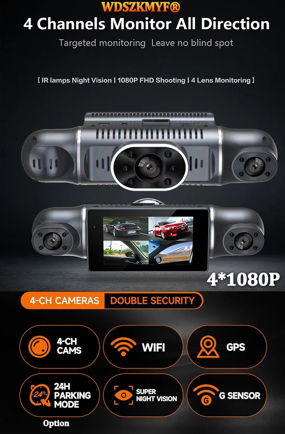 360 Degree Car DVR 4*1080P Video Recorder WIFI GPS Dash Cam