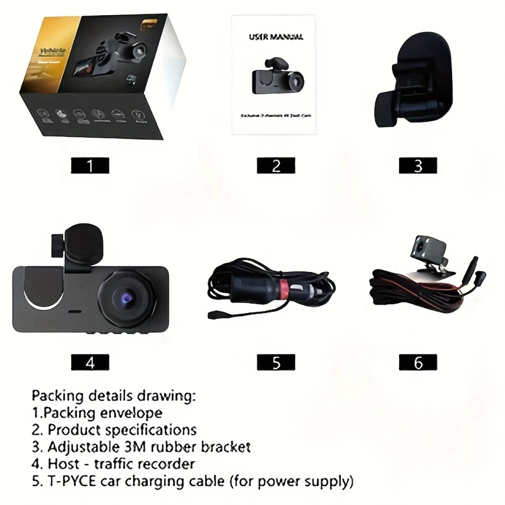 Dash Cam 2/3 Channel Car Black Box WiFi DVR HD 1080P