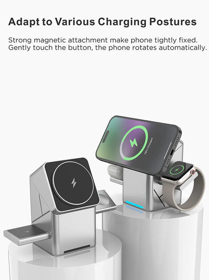 New Qi2 3 in 1 Touch Button Rotating Magnetic Wireless Charger