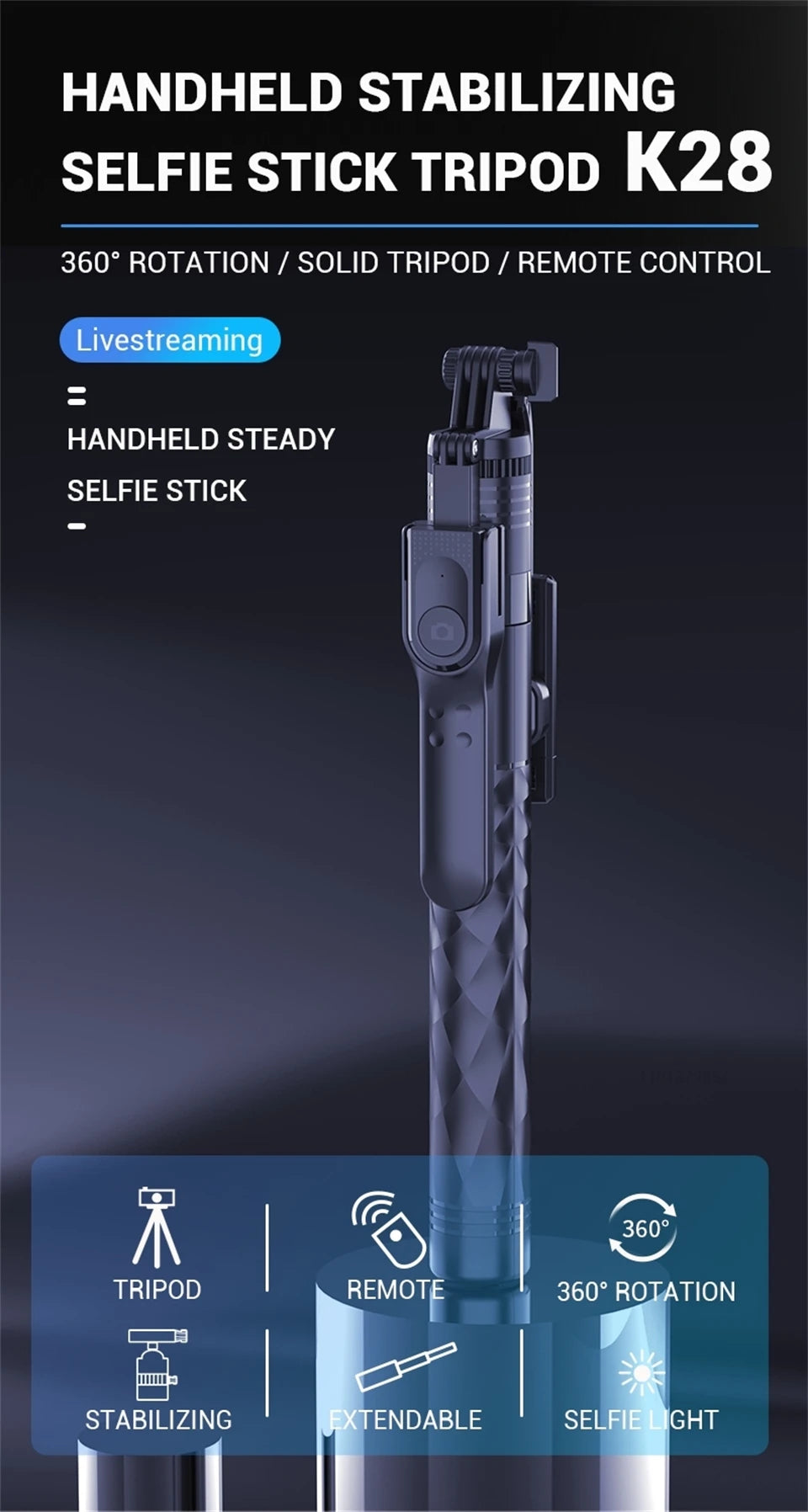 FANGTUOSI 1750mm Wireless Selfie Stick Tripod Stand