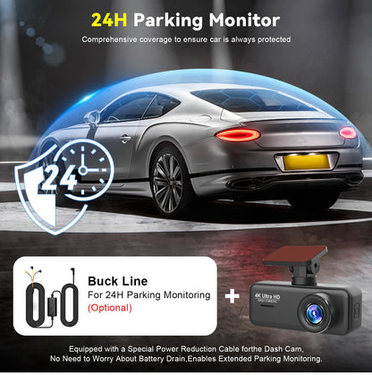 4K UHD WiFi Dash Cam for Car DVR Camera Front and Rear Dual Video