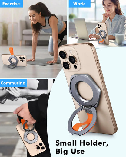 Metal Magnetic Phone Stand Adjustable with Silicone Lanyard
