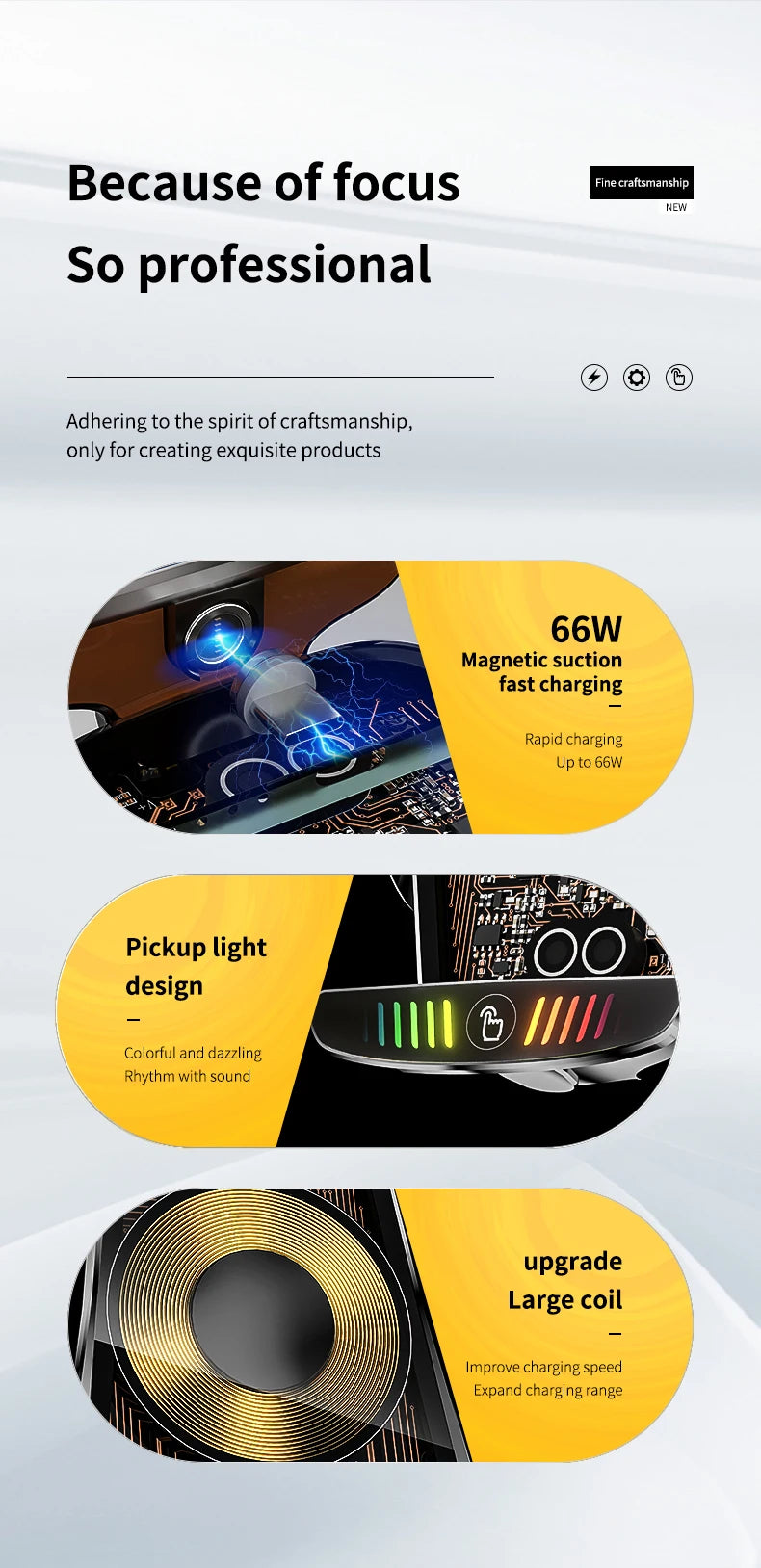 66W Magnetic Car Phone Holder 15W Wireless Fast Charger Car Stand