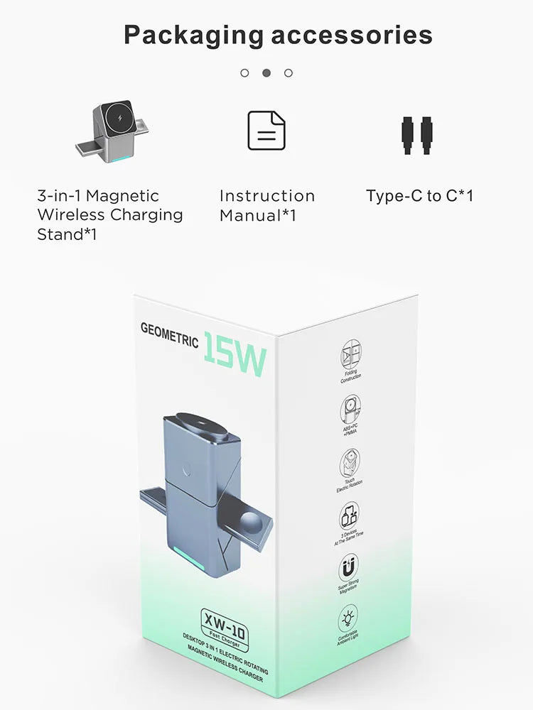 New Qi2 3 in 1 Touch Button Rotating Magnetic Wireless Charger