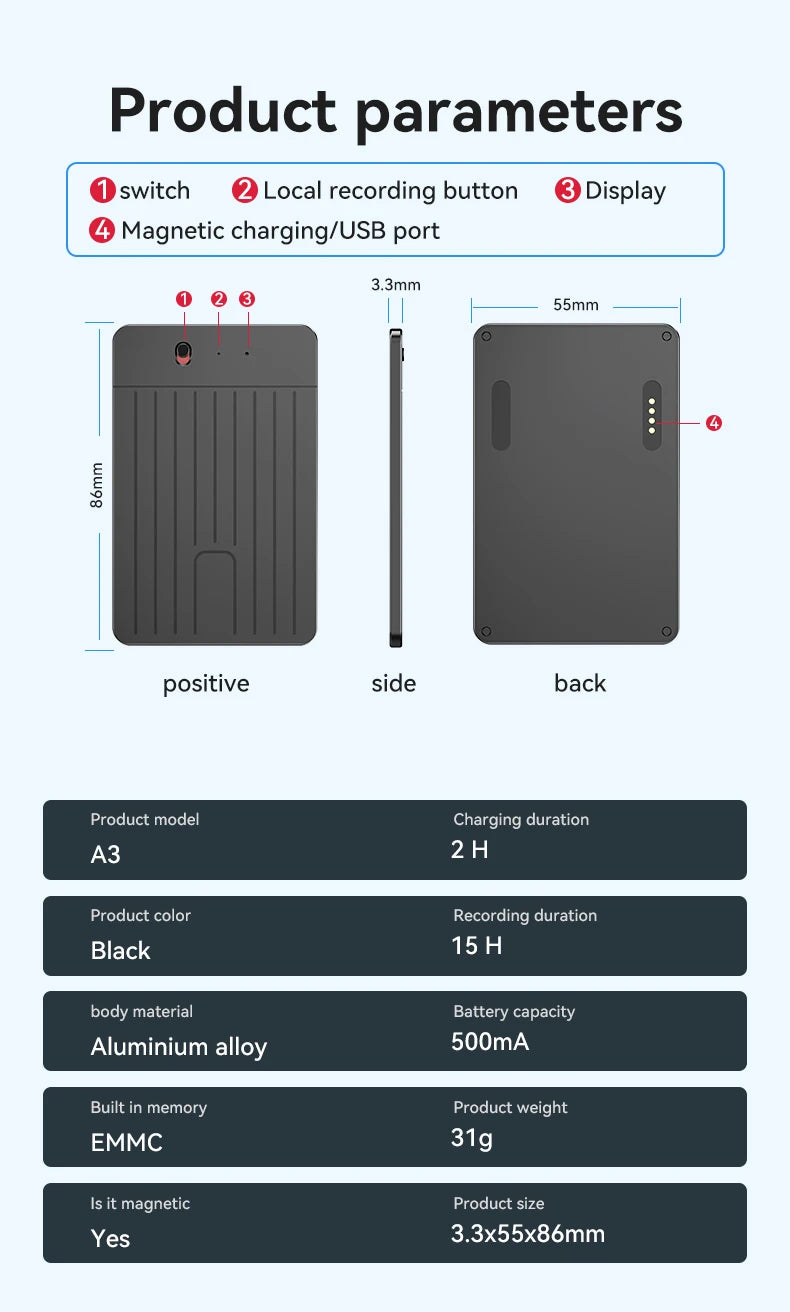 Ultra-Thin 180 Languages AI Voice Recorder Online Translator