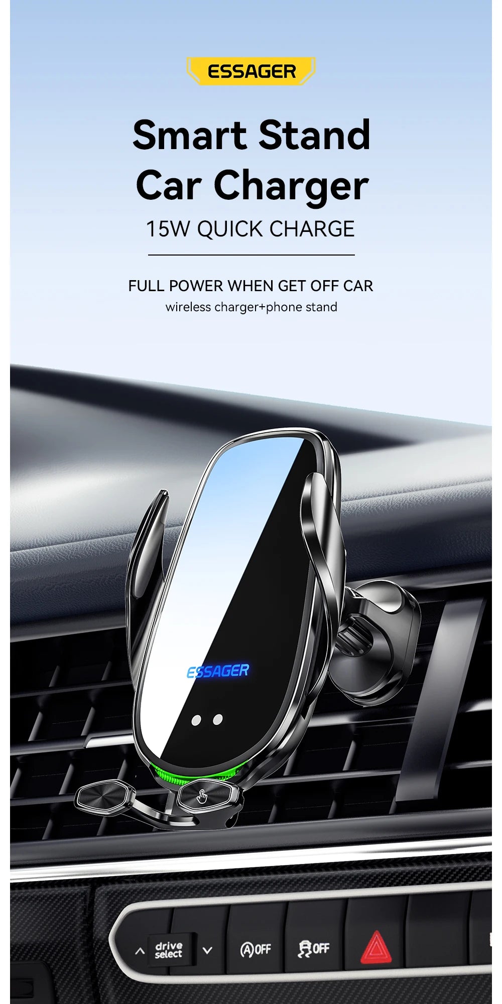 Essager Qi 15W Wireless Charger Car Phone Holder In Car Air Vent